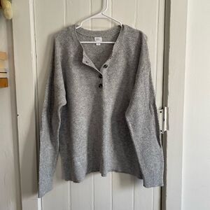 Stars Above Heather Gray Knit Henley Sweater